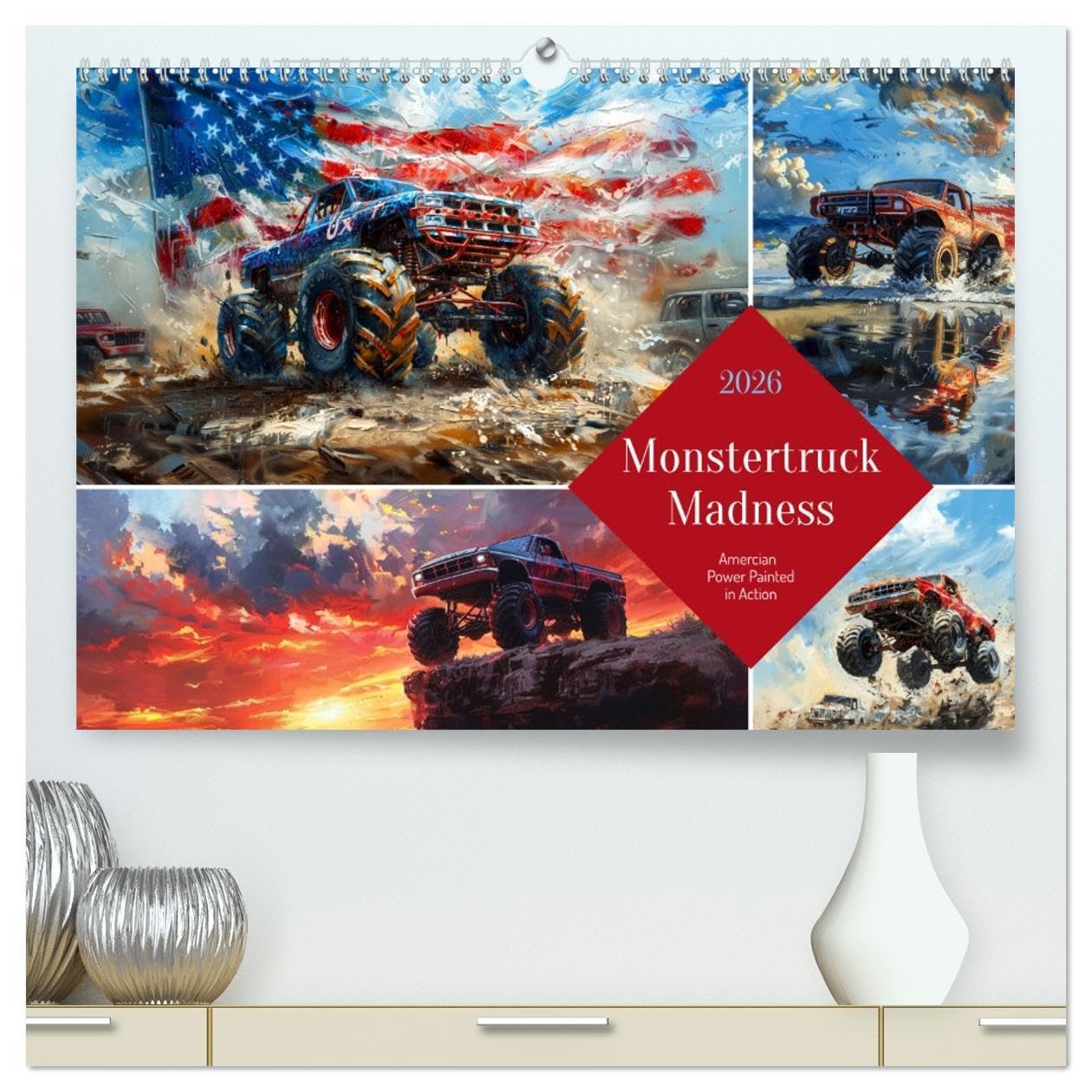 Monstertruck Madness (High Quality Premium Wall Calendar 2026 DIN A2 landscape),CALVENDO 12 Month Wall Calendar: Wild paintings of untamable off-road tucks Leisure, Home & Garden