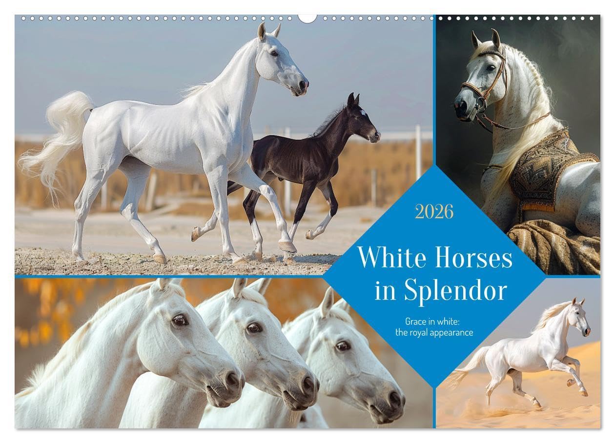 White Horses in Splendor (Wall Calendar 2026 DIN A2 landscape), CALVENDO 12 Month Wall Calendar: Snow-white splendor - a symbol of purity Social Sciences