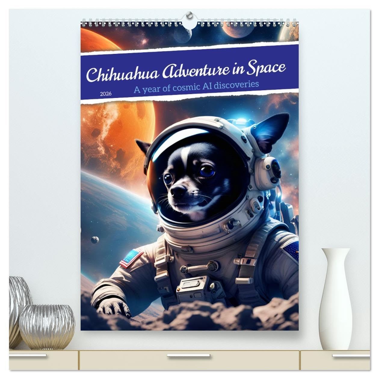 Chihuahua Adventure in Space (High Quality Premium Wall Calendar 2026 DIN A2 portrait),CALVENDO 12 Month Wall Calendar: Cute AI Chihuahua astronaut explores space Religion & Esotericism