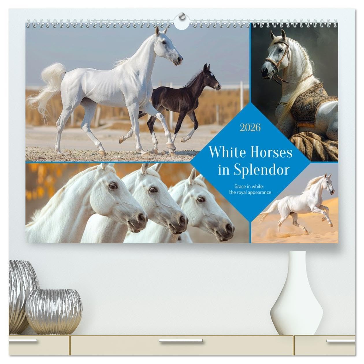 White Horses in Splendor (High Quality Premium Wall Calendar 2026 DIN A2 landscape),CALVENDO 12 Month Wall Calendar: Snow-white splendor - a symbol of purity Social Sciences