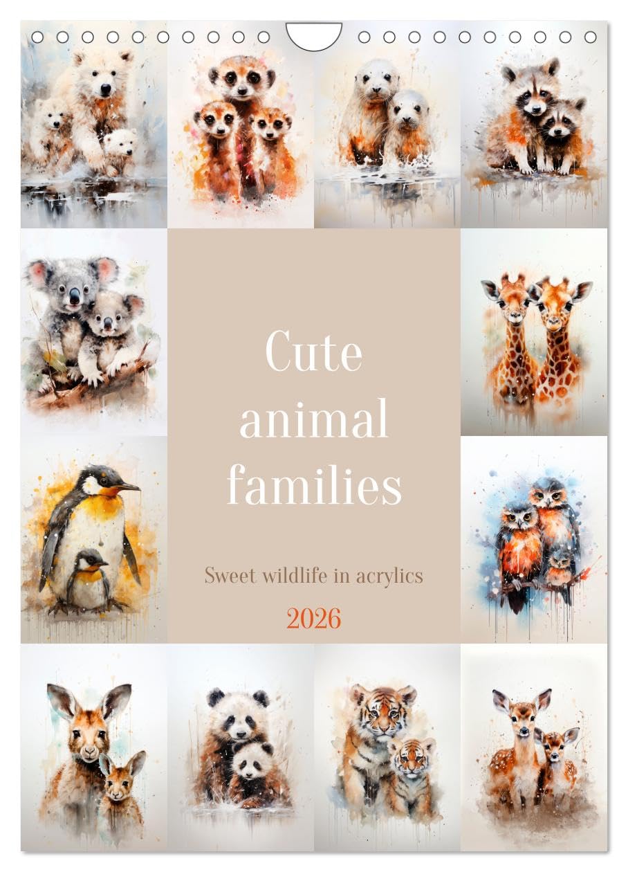 Cute animal families (Wall Calendar 2026 DIN A4 portrait), CALVENDO 12 Month Wall Calendar: Sweet wildlife in acrylics Natural Sciences