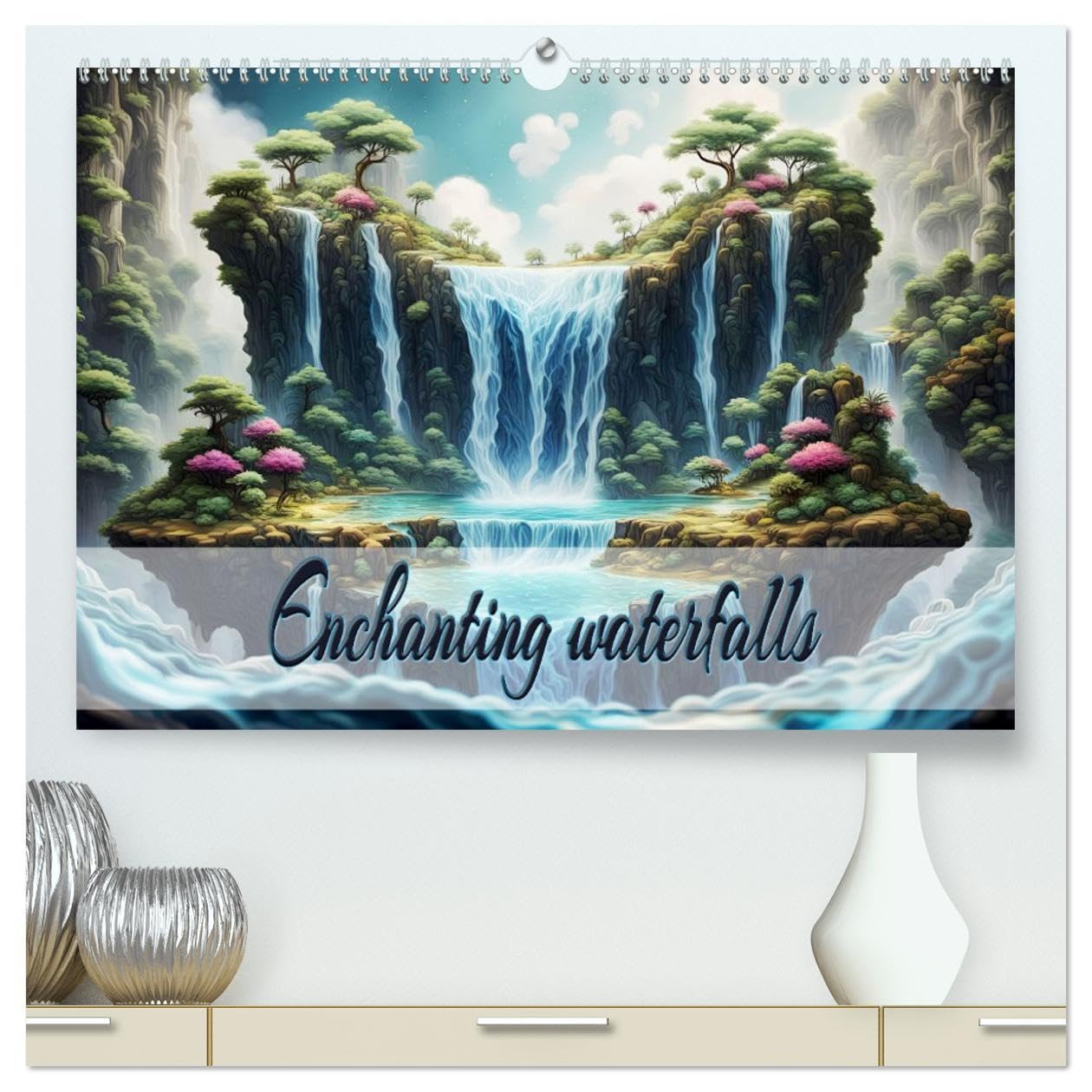 Enchanting waterfalls (High Quality Premium Wall Calendar 2026 DIN A2 landscape),CALVENDO 12 Month Wall Calendar: Unique enchanted waterfalls, generated with AI. Film, Art & Culture