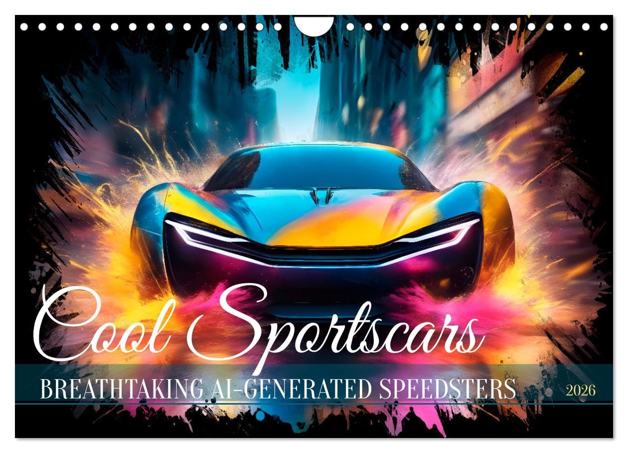 COOL SPORTSCARS Breathtaking AI-generated speedsters (Wall Calendar 2026 DIN A4 landscape), CALVENDO 12 Month Wall Calendar: Feeling of dynamic street scenes Leisure, Home & Garden