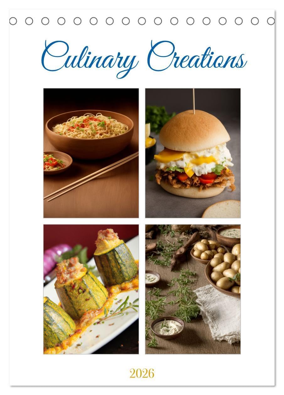 Culinary Creations (Desk Calendar 2026 DIN A5 portrait), CALVENDO 12 Month DeskCalendar: Culinary preparations generated by AI Social Sciences