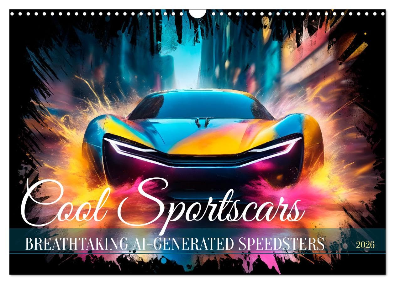 COOL SPORTSCARS Breathtaking AI-generated speedsters (Wall Calendar 2026 DIN A3 landscape), CALVENDO 12 Month Wall Calendar: Feeling of dynamic street scenes Leisure, Home & Garden