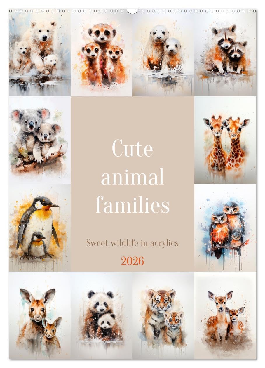 Cute animal families (Wall Calendar 2026 DIN A2 portrait), CALVENDO 12 Month Wall Calendar: Sweet wildlife in acrylics Natural Sciences