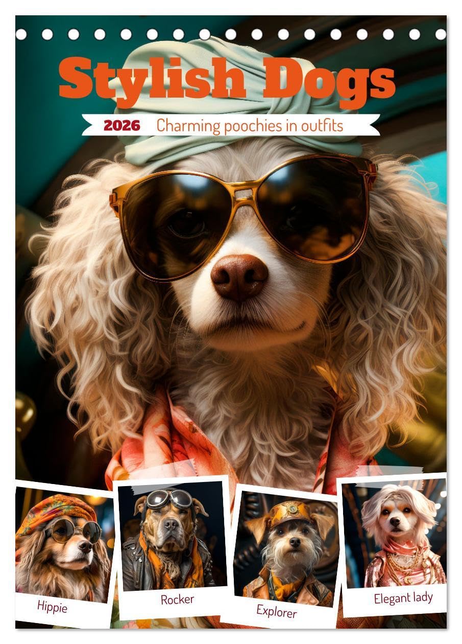 Stylish Dogs (Desk Calendar 2026 DIN A5 portrait), CALVENDO 12 Month DeskCalendar: Charming poochies in outfits Natural Sciences