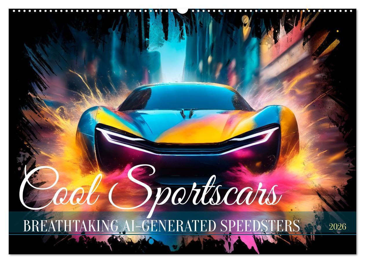 COOL SPORTSCARS Breathtaking AI-generated speedsters (Wall Calendar 2026 DIN A2 landscape), CALVENDO 12 Month Wall Calendar: Feeling of dynamic street scenes Leisure, Home & Garden