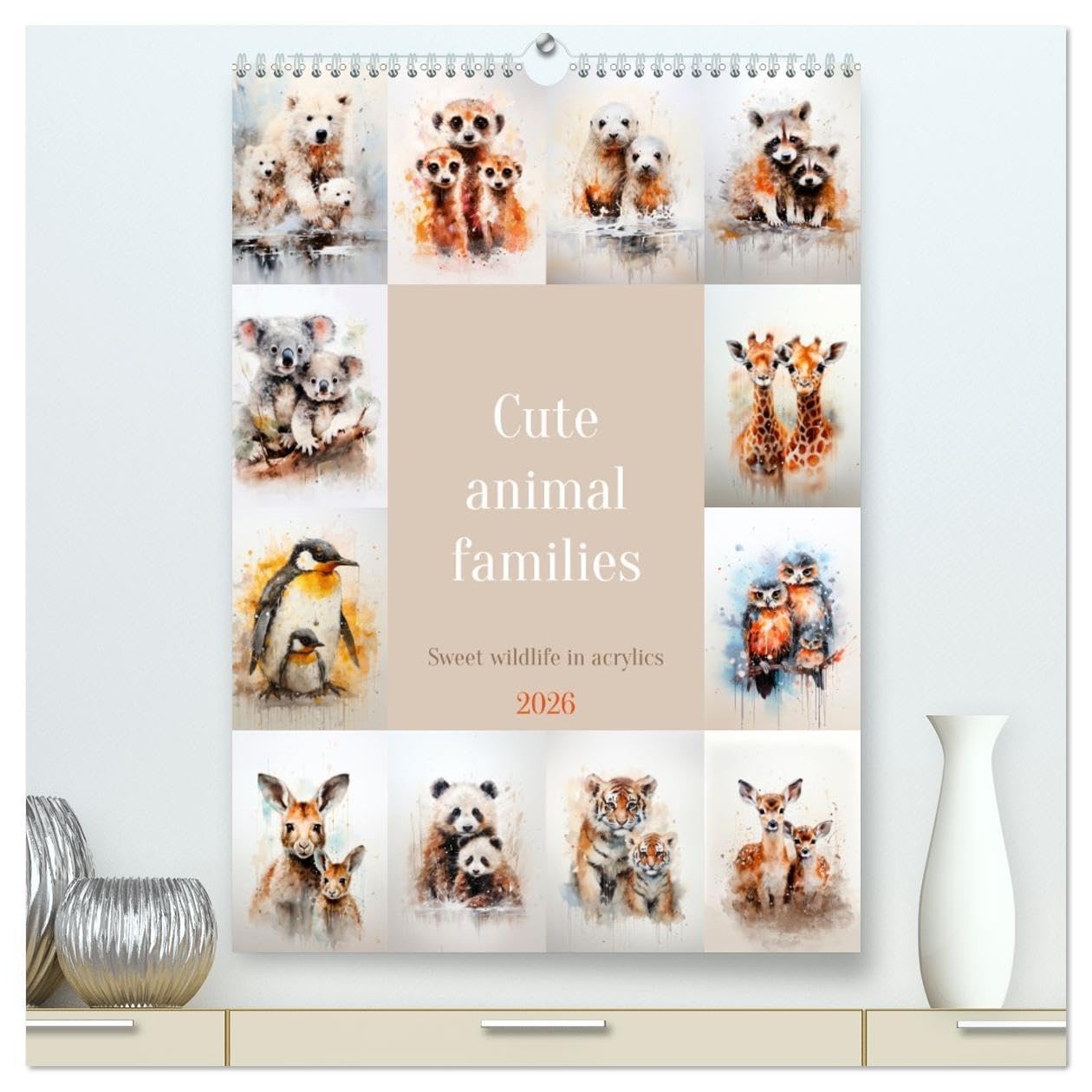 Cute animal families (High Quality Premium Wall Calendar 2026 DIN A2 portrait),CALVENDO 12 Month Wall Calendar: Sweet wildlife in acrylics Natural Sciences