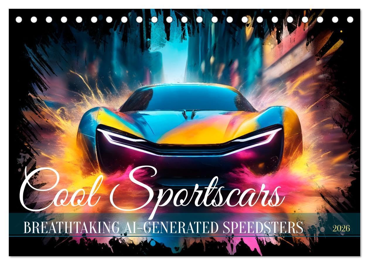 COOL SPORTSCARS Breathtaking AI-generated speedsters (Desk Calendar 2026 DIN A5 landscape), CALVENDO 12 Month DeskCalendar: Feeling of dynamic street scenes Leisure, Home & Garden