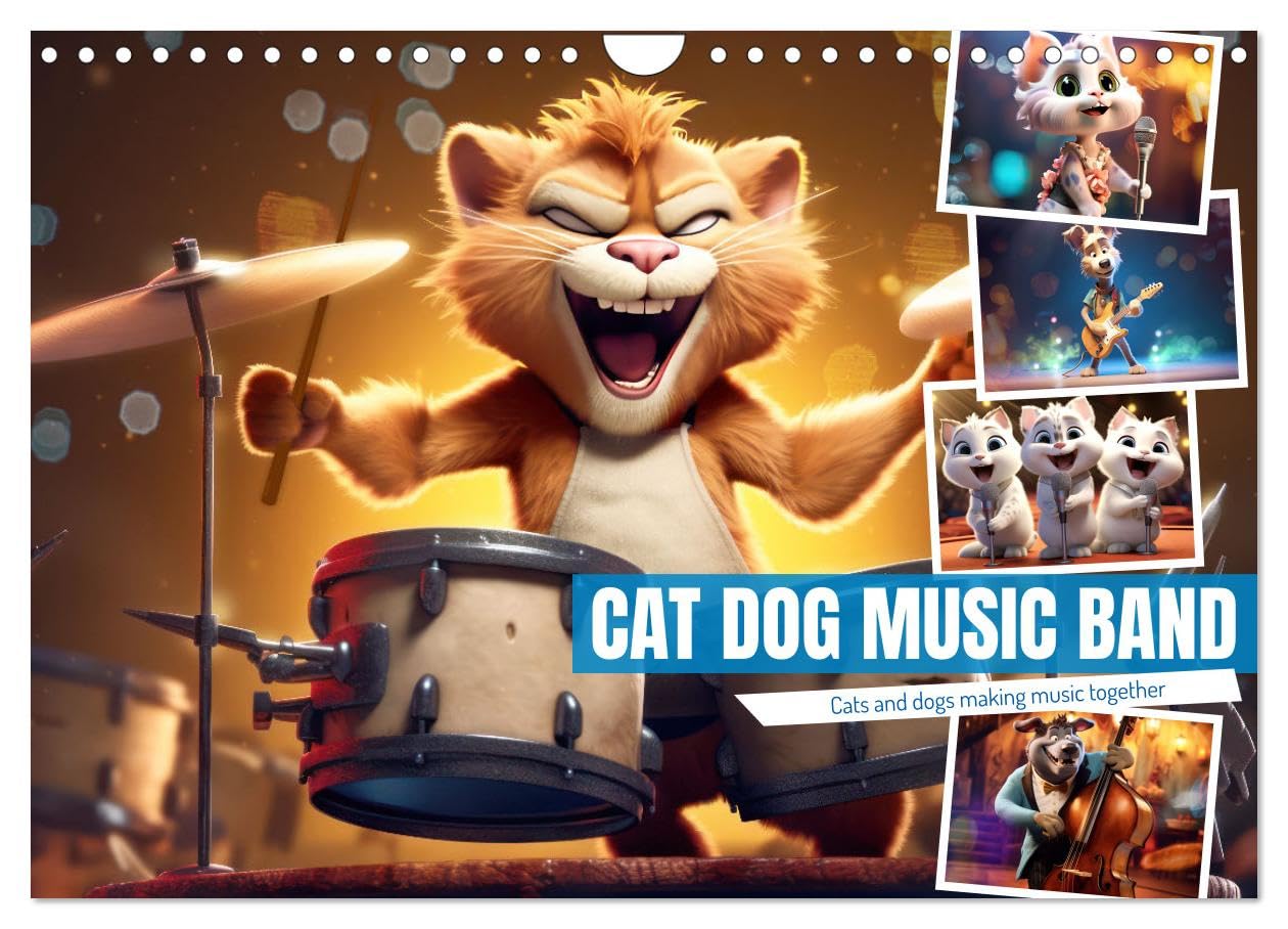 Cat dog music band (Wall Calendar 2026 DIN A4 landscape), CALVENDO 12 Month Wall Calendar: Cats and dogs making music together Leisure, Home & Garden
