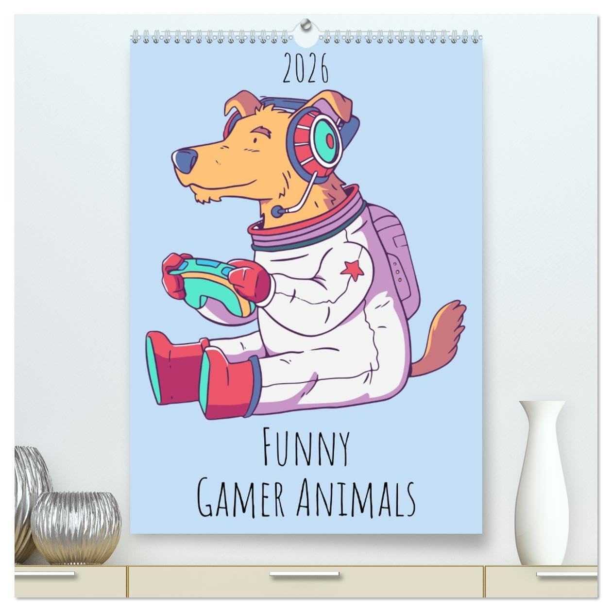 Funny Gamer Animals (High Quality Premium Wall Calendar 2026 DIN A2 portrait),CALVENDO 12 Month Wall Calendar: A year-round gaming adventure with cute little animals playing on consoles. Leisure & Fun
