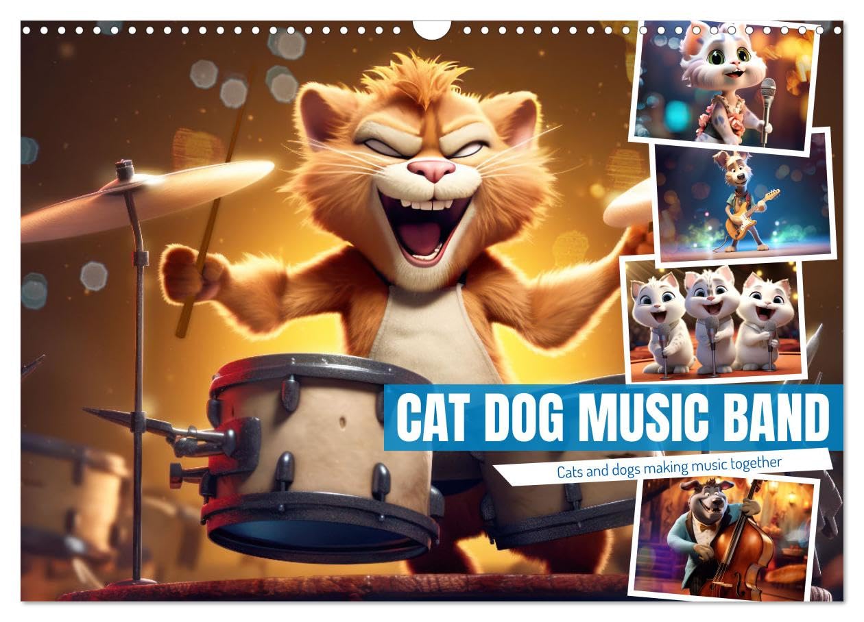 Cat dog music band (Wall Calendar 2026 DIN A3 landscape), CALVENDO 12 Month Wall Calendar: Cats and dogs making music together Leisure, Home & Garden