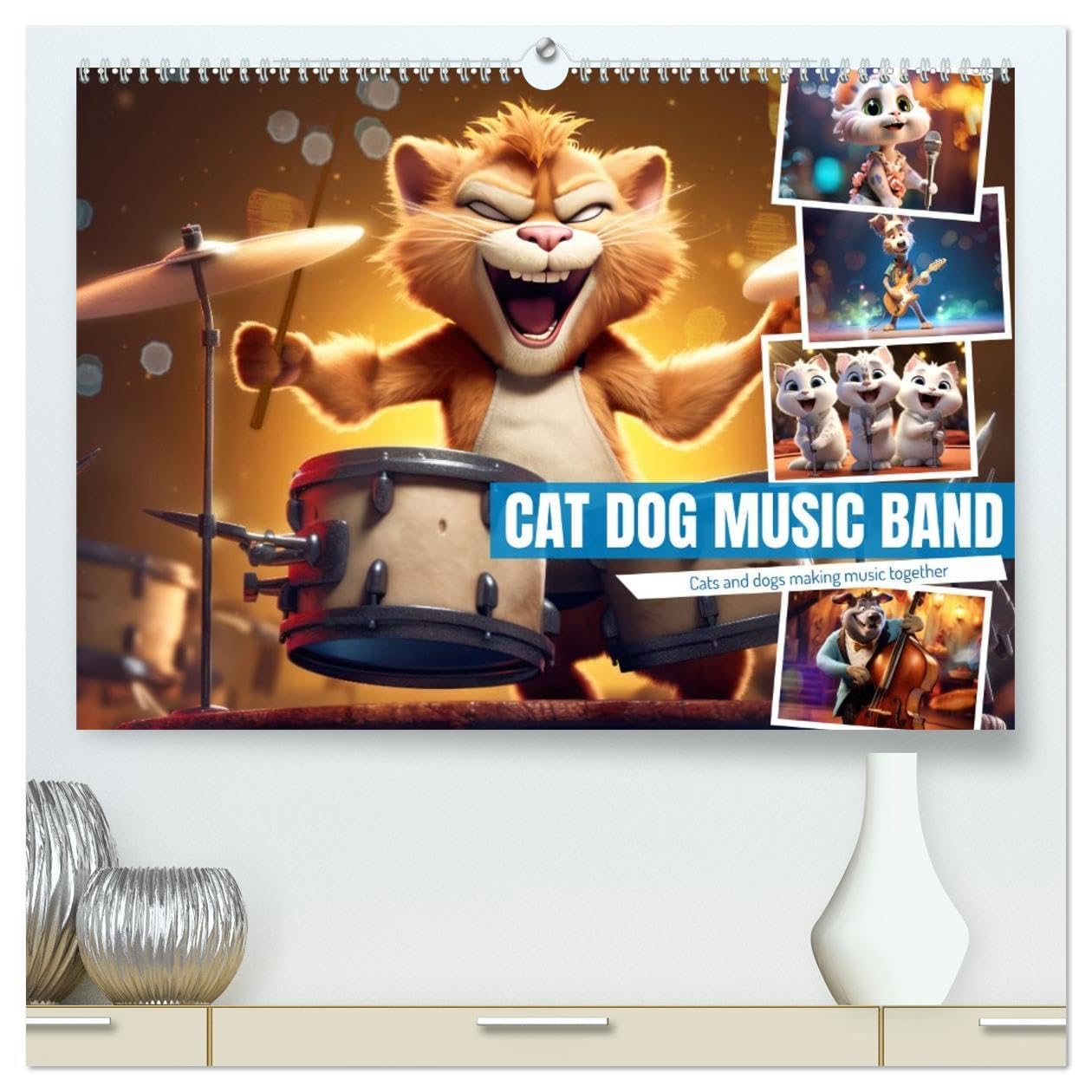 Cat dog music band (High Quality Premium Wall Calendar 2026 DIN A2 landscape),CALVENDO 12 Month Wall Calendar: Cats and dogs making music together Leisure, Home & Garden