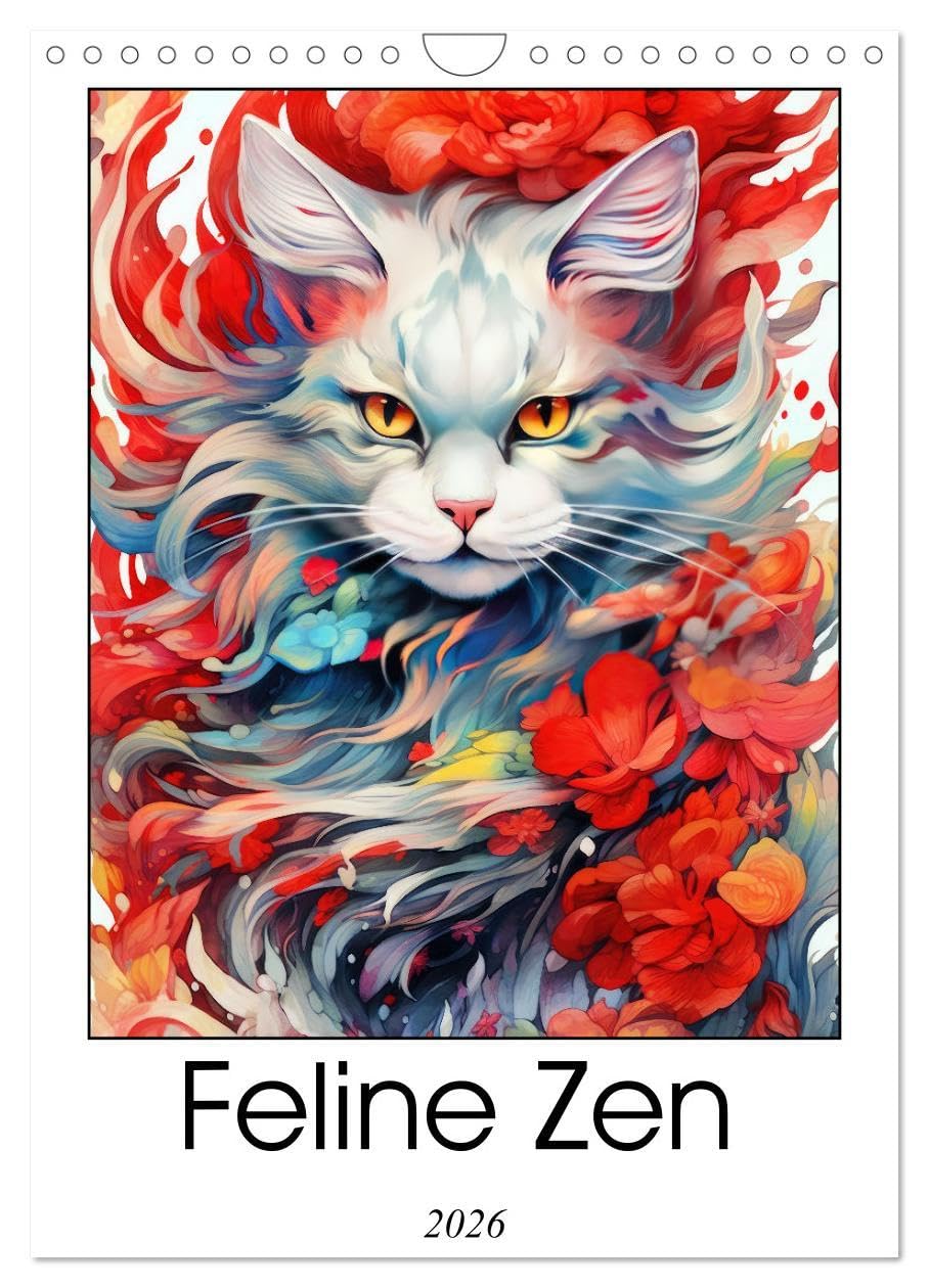 Feline Zen (Wall Calendar 2026 DIN A4 portrait), CALVENDO 12 Month Wall Calendar: Immerse yourself in the serene beauty of Feline Zen a captivating ... with delicate flowers and feline companions. Business & Technology