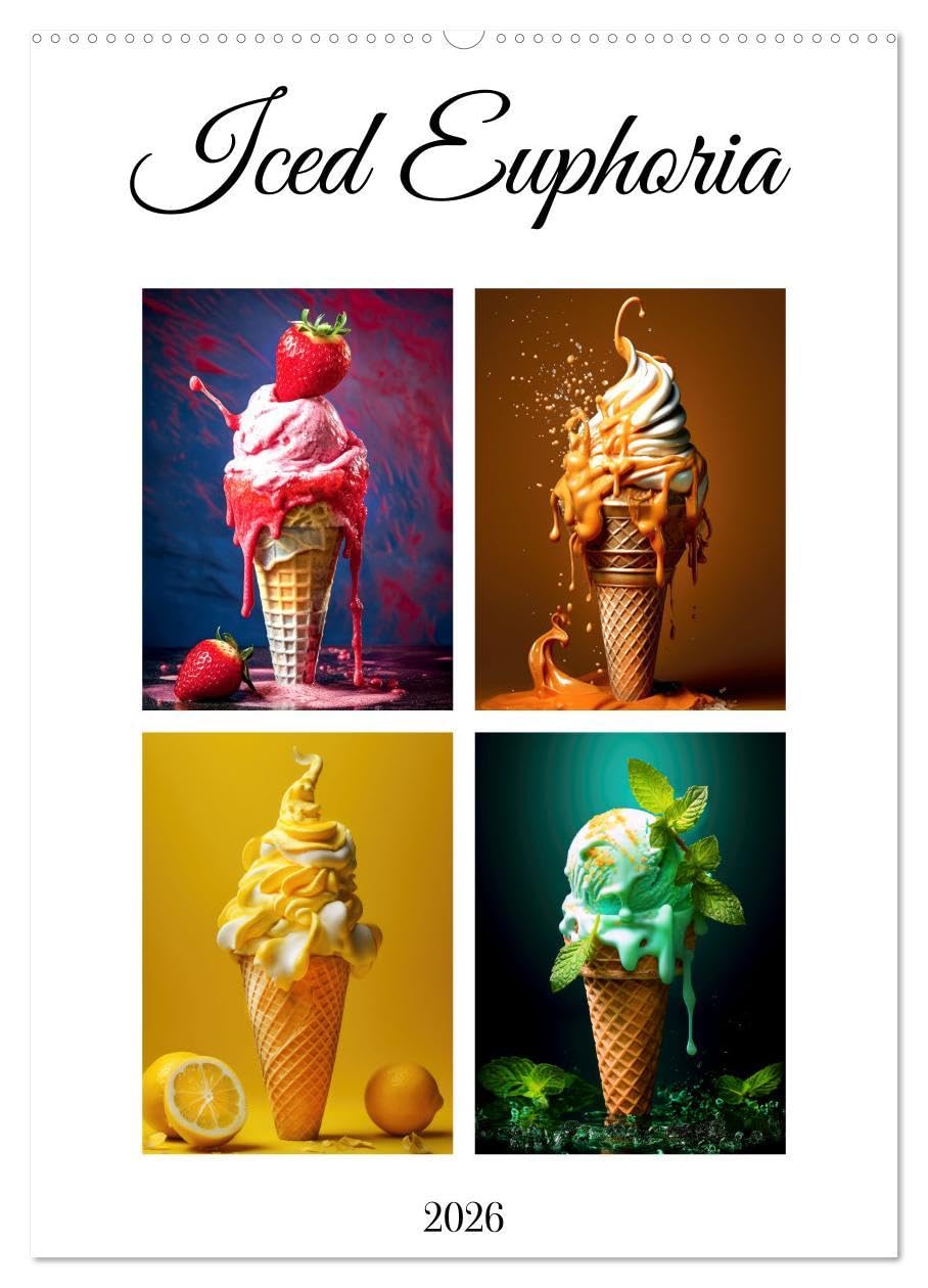Iced Euphoria (Wall Calendar 2026 DIN A2 portrait), CALVENDO 12 Month Wall Calendar: Experience the ultimate ice cream paradise with our mesmerizing ... cones filled with heavenly flavors. Photography