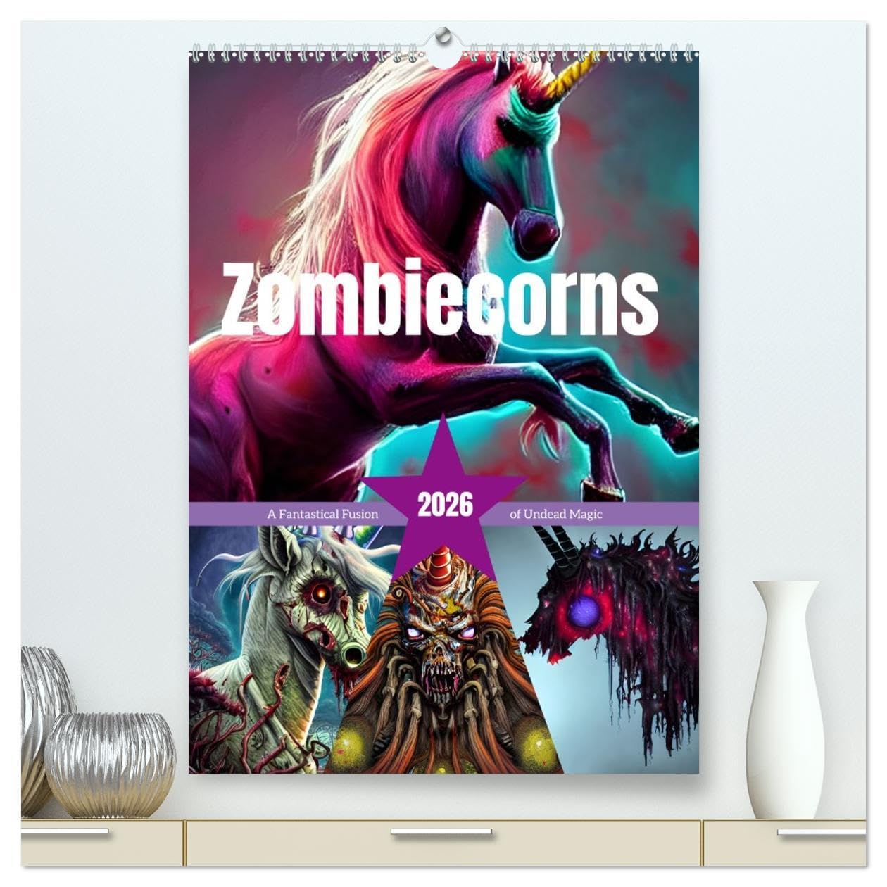 Zombiecorns (High Quality Premium Wall Calendar 2026 DIN A2 portrait),CALVENDO 12 Month Wall Calendar: A Fantastical Fusion of Undead Magic Horror & Mystery