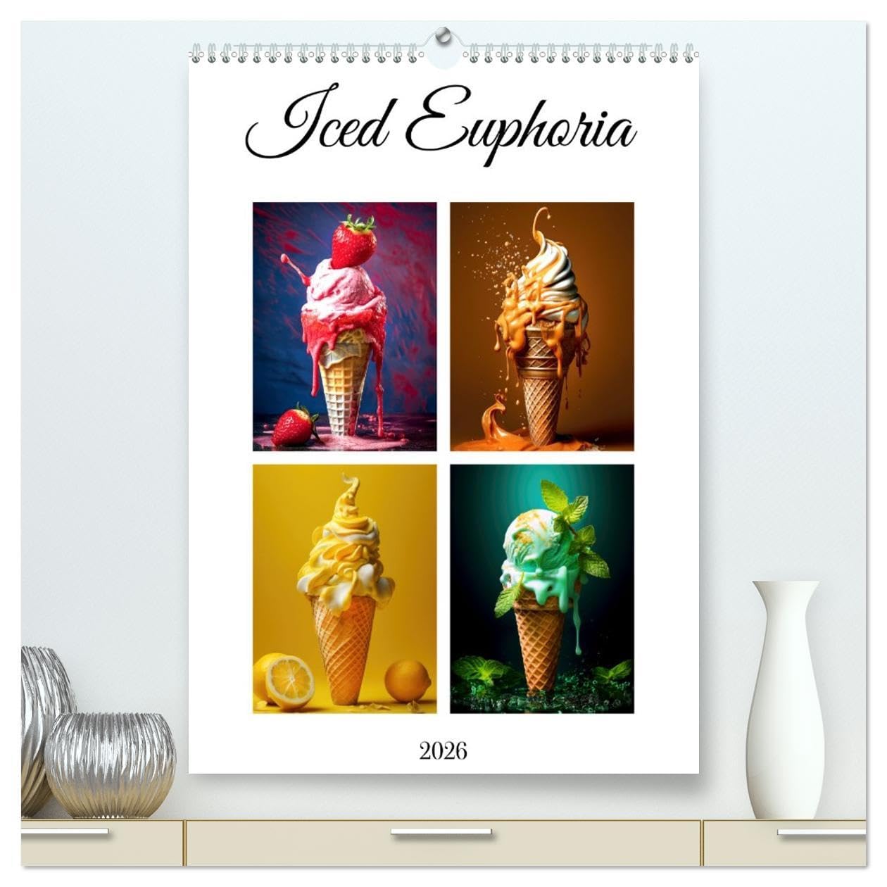 Iced Euphoria (High Quality Premium Wall Calendar 2026 DIN A2 portrait),CALVENDO 12 Month Wall Calendar: Experience the ultimate ice cream paradise ... cones filled with heavenly flavors. Photography