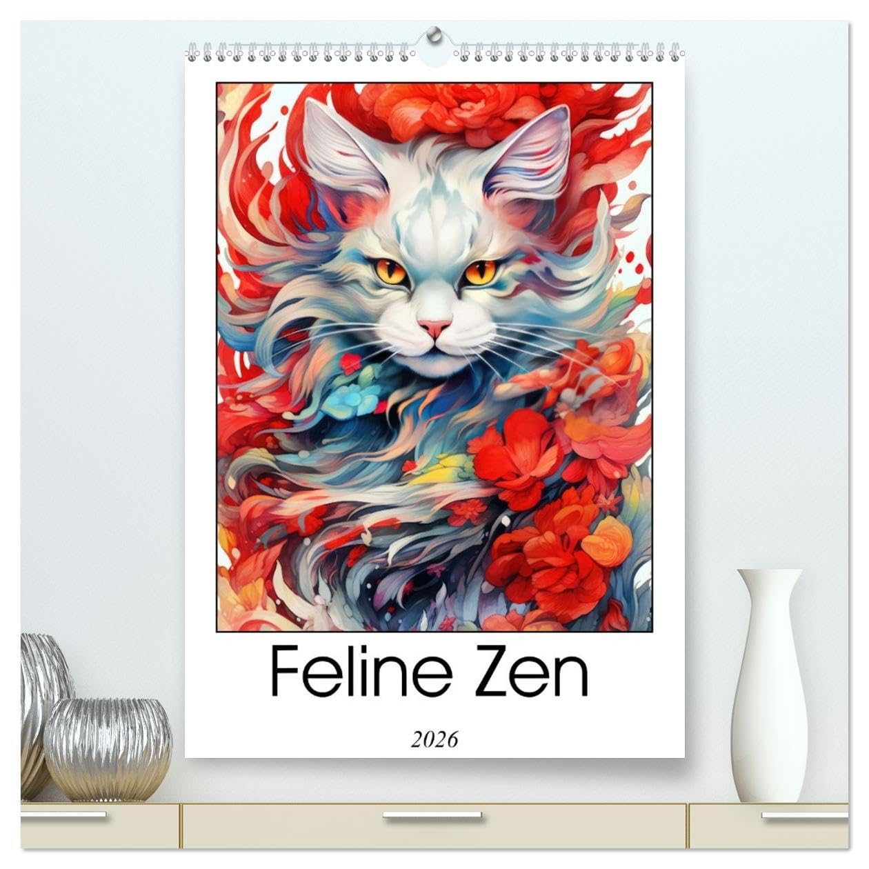 Feline Zen (High Quality Premium Wall Calendar 2026 DIN A2 portrait),CALVENDO 12 Month Wall Calendar: Immerse yourself in the serene beauty of Feline ... with delicate flowers and feline companions. Business & Technology