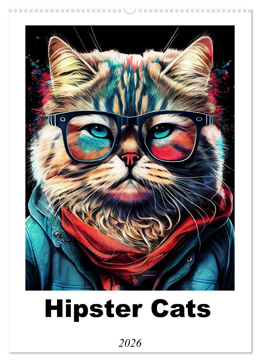 Hipster Cats (Wall Calendar 2026 DIN A2 portrait), CALVENDO 12 Month Wall Calendar: The Hipster Cats calendar showcases cool and trendy felines with a retro style and artistic flair. Hobbies & Crafts
