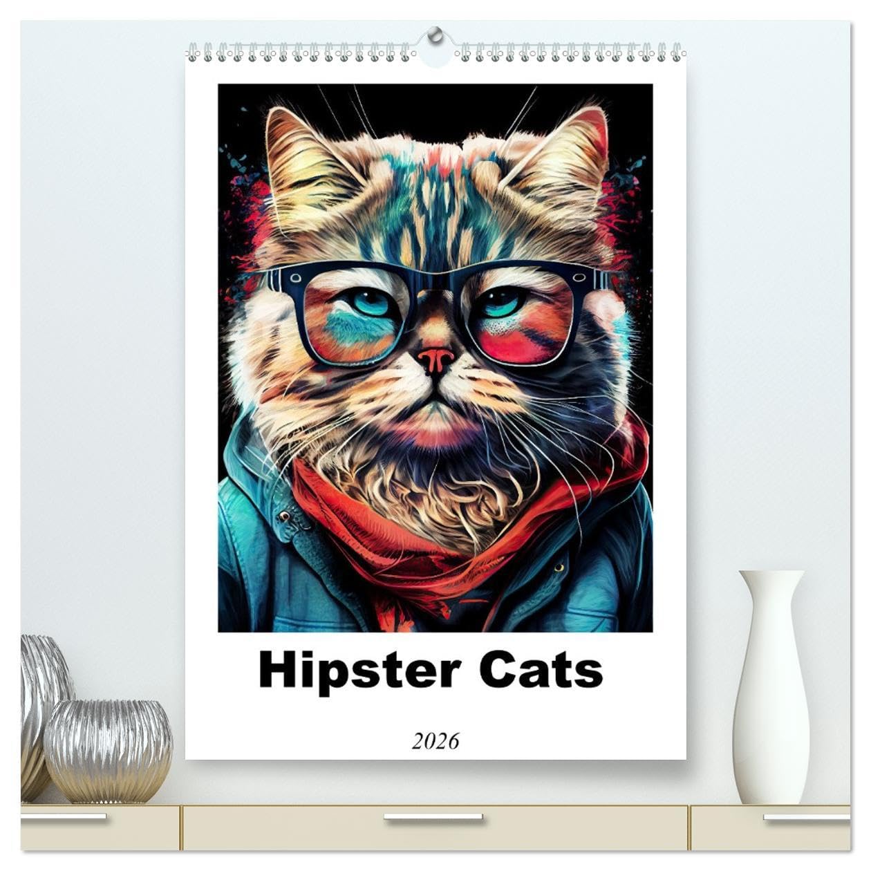 Hipster Cats (High Quality Premium Wall Calendar 2026 DIN A2 portrait),CALVENDO 12 Month Wall Calendar: The Hipster Cats calendar showcases cool and ... with a retro style and artistic flair. Hobbies & Crafts