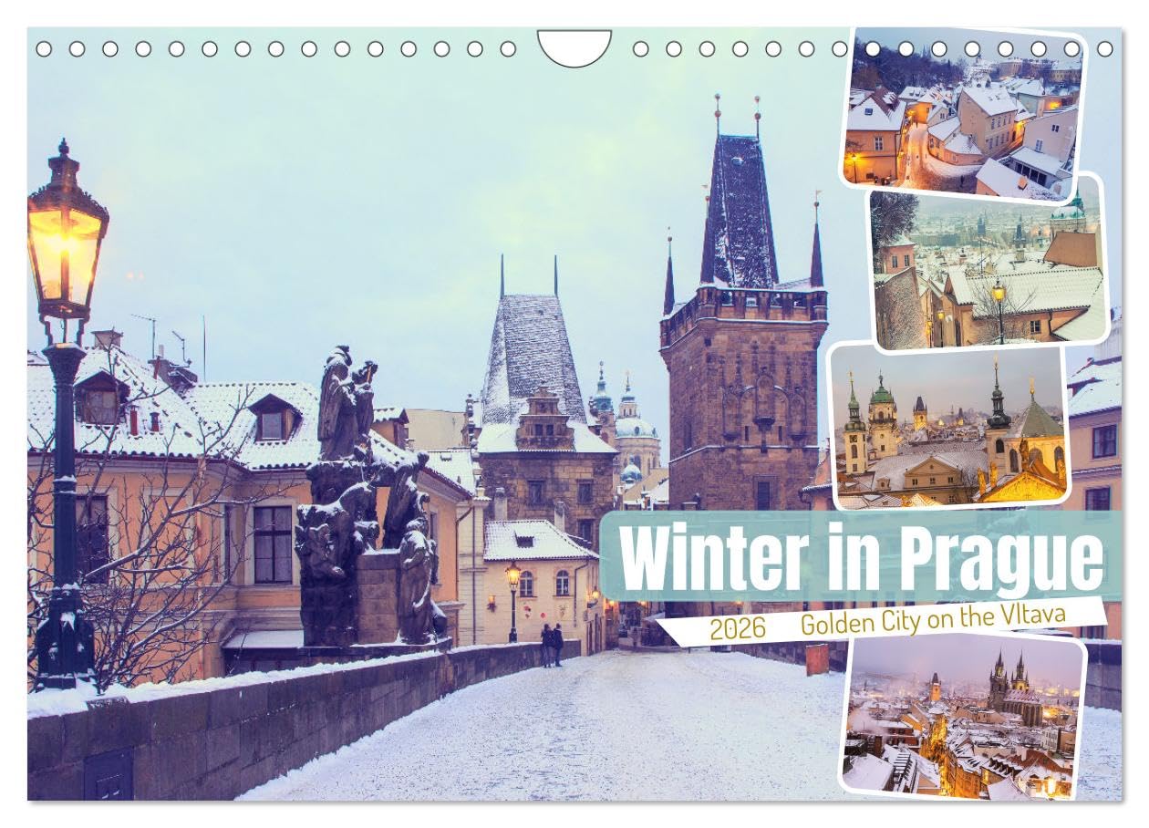 Winter in Prague (Wall Calendar 2026 DIN A4 landscape), CALVENDO 12 Month Wall Calendar: Snow magic in Prague, the golden city on the Vltava river Film, Art & Culture