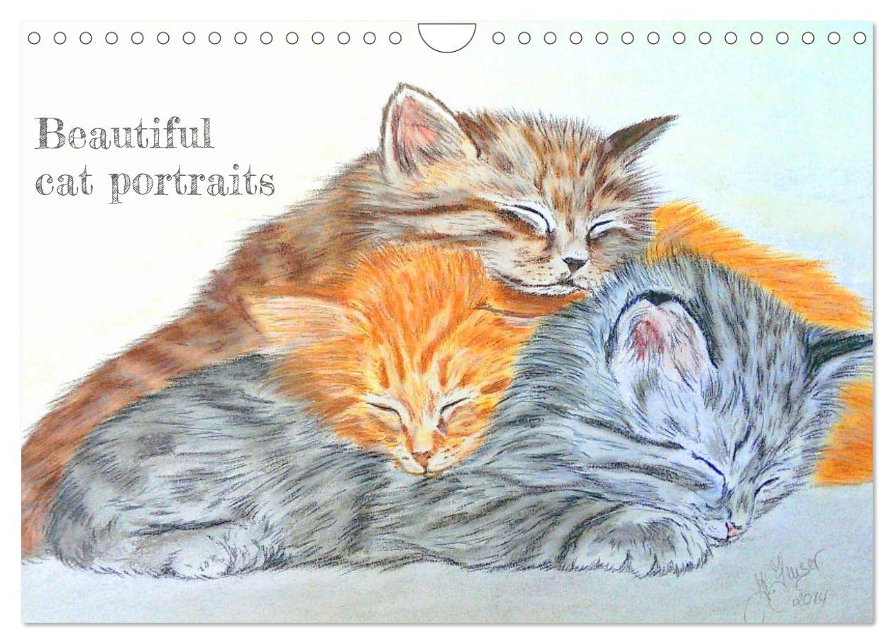 Beautiful cat portraits (Wall Calendar 2026 DIN A4 landscape), CALVENDO 12 Month Wall Calendar: Authentic portrait drawings of cats and kittens Film, Art & Culture