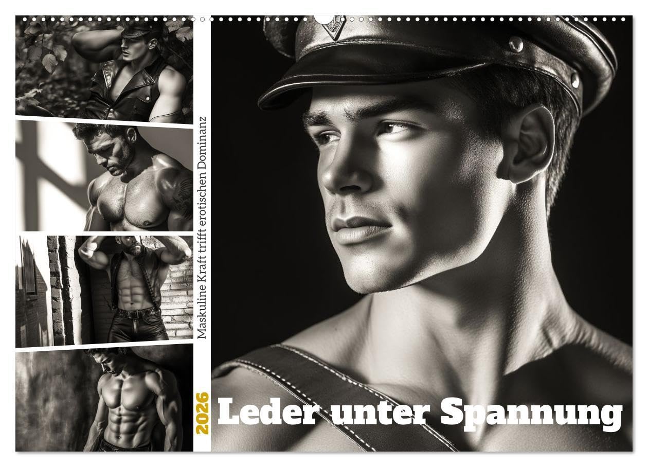 Leder unter Spannung (Wandkalender 2026 DIN A2 quer), CALVENDO Monatskalender: Maskuline Präsenz, muskulöse Körper und das raue Knarzen von Leder – ... kraftvoller Ästhetik. (CALVENDO Menschen) Travel Guides