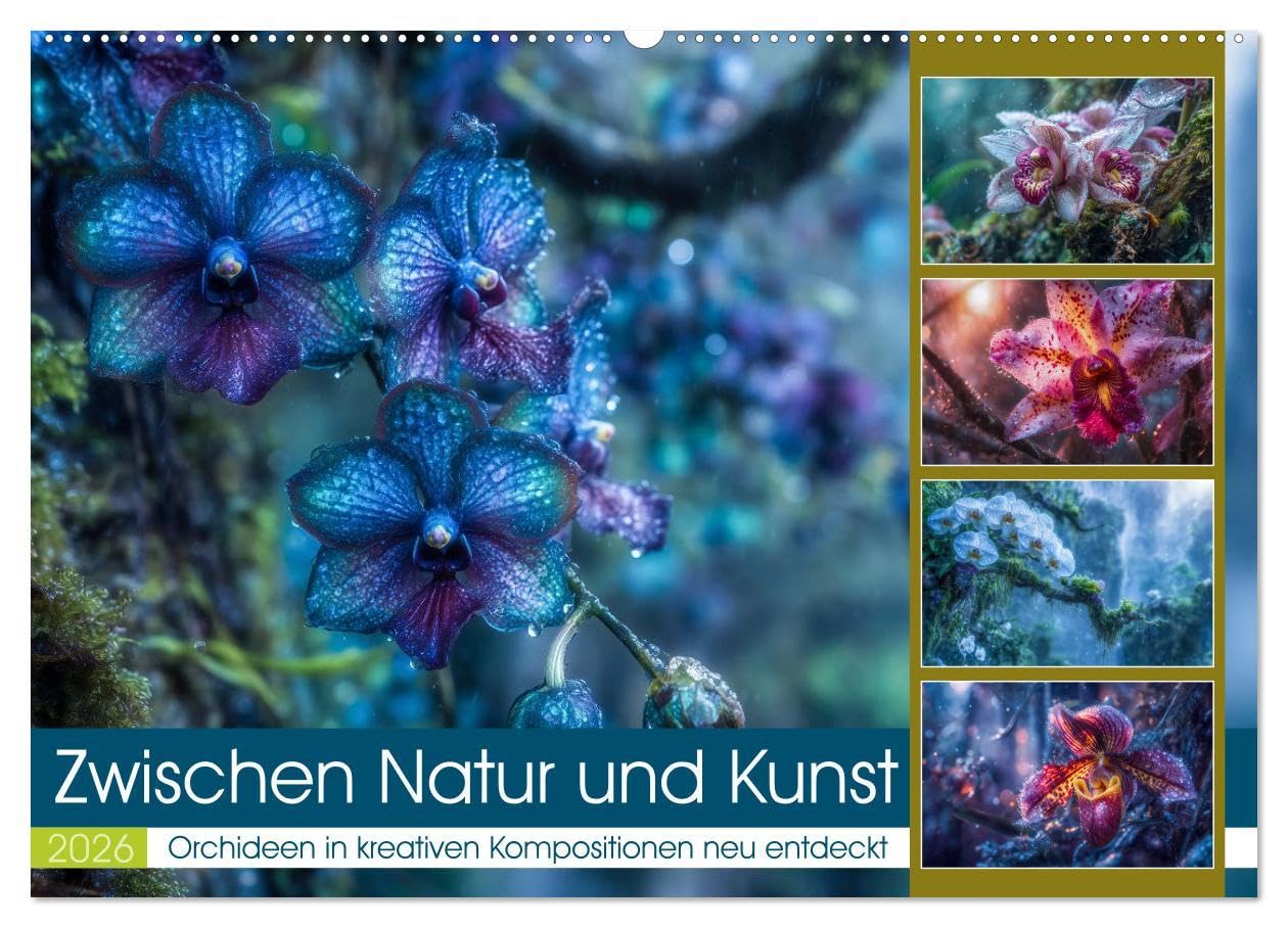 Zwischen Natur und Kunst (Wandkalender 2026 DIN A2 quer), CALVENDO Monatskalender: Orchideen – Sinnbild für Eleganz, Exotik und Vergänglichkeit – ... neu interpretiert. (CALVENDO Natur) Garden & Plants
