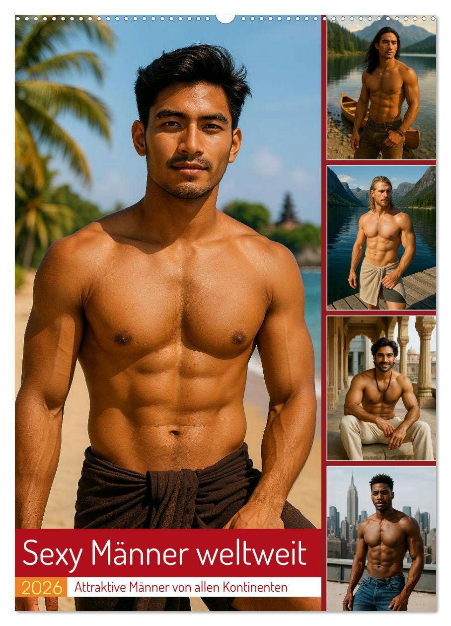 Sexy Männer weltweit (Wandkalender 2026 DIN A2 hoch), CALVENDO Monatskalender: Ein echter Hingucker für alle, die internationale Ästhetik und innovative Bildkunst schätzen (CALVENDO Erotik) Calendars