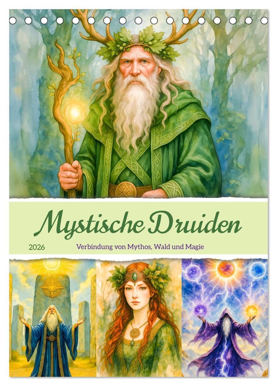 Mystische Druiden - Verbindung von Mythos, Natur und Magie (Tischkalender 2026 DIN A5 hoch), CALVENDO Monatskalender: Kalender mit Druidenbildern im KI-Aquarellstil (CALVENDO Glaube) Social Sciences