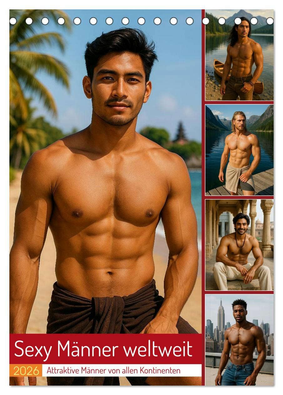 Sexy Männer weltweit (Tischkalender 2026 DIN A5 hoch), CALVENDO Monatskalender: Ein echter Hingucker für alle, die internationale Ästhetik und innovative Bildkunst schätzen (CALVENDO Erotik) Calendars