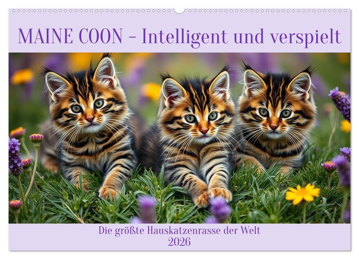 Maine Coon - Intelligent und verspielt (Wandkalender 2026 DIN A2 quer), CALVENDO Monatskalender: Die größte Hauskatzenrasse der Welt (CALVENDO Tiere) Natural Sciences