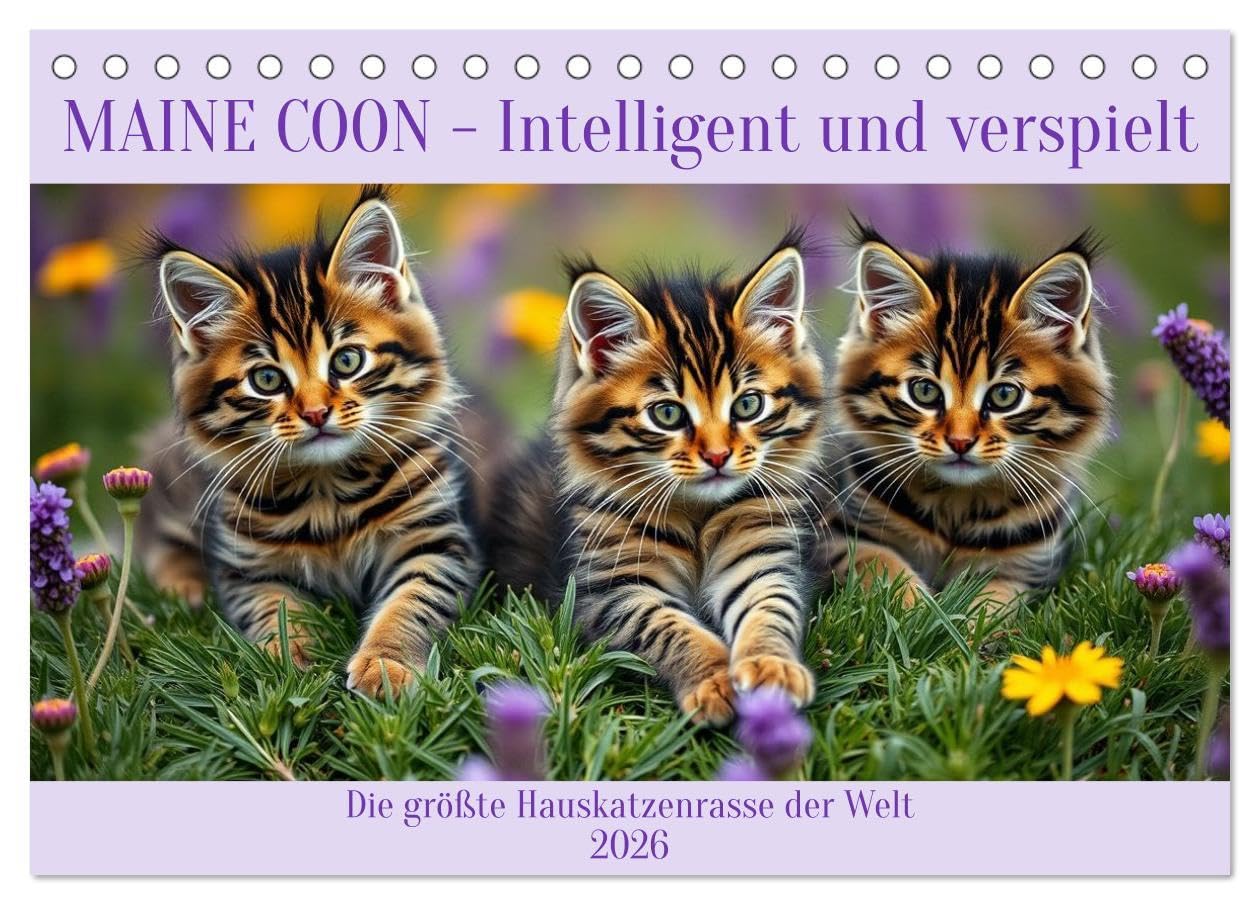 Maine Coon - Intelligent und verspielt (Tischkalender 2026 DIN A5 quer), CALVENDO Monatskalender: Die größte Hauskatzenrasse der Welt (CALVENDO Tiere) Natural Sciences