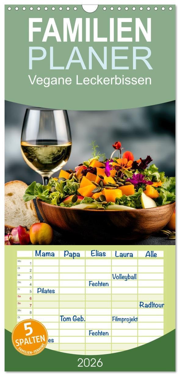 Familienplaner 2026 - Vegane Leckerbissen mit 5 Spalten (Wandkalender, 21 x 45 cm) CALVENDO: Perfekt für alle, die vegan genießen möchten. (CALVENDO Lifestyle) Living & Furnishing