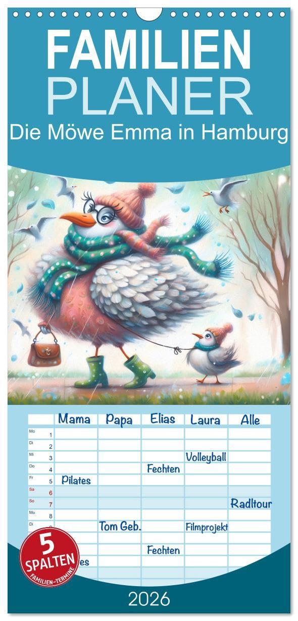 Familienplaner 2026 - Die Möwe Emma in Hamburg mit 5 Spalten (Wandkalender, 21 x 45 cm) CALVENDO: Das Leben der alleinerziehenden Möwe Emma in Hamburg (CALVENDO Spass) Film, Art & Culture