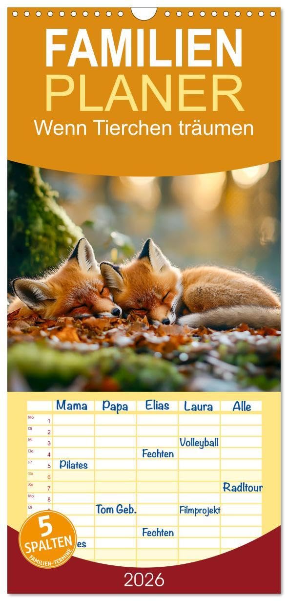 Familienplaner 2026 - Wenn Tierchen träumen mit 5 Spalten (Wandkalender, 21 x 45 cm) CALVENDO: Momente, die man gemeinsam in Geborgenheit verbringt. (CALVENDO Tiere) Living & Furnishing