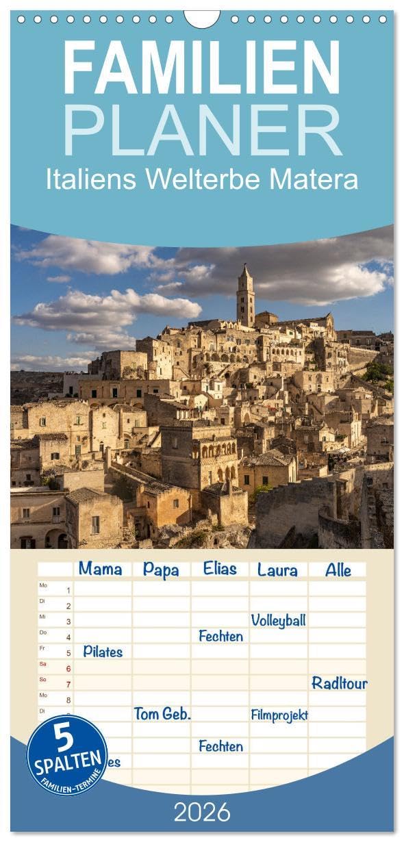 Familienplaner 2026 - Italiens Welterbe Matera mit 5 Spalten (Wandkalender, 21 x 45 cm) CALVENDO: 12 Monate mit einer der ältesten Städte der Welt, UNESCO Welterbe im Süden Italiens. (CALVENDO Orte) Leisure, Home & Garden