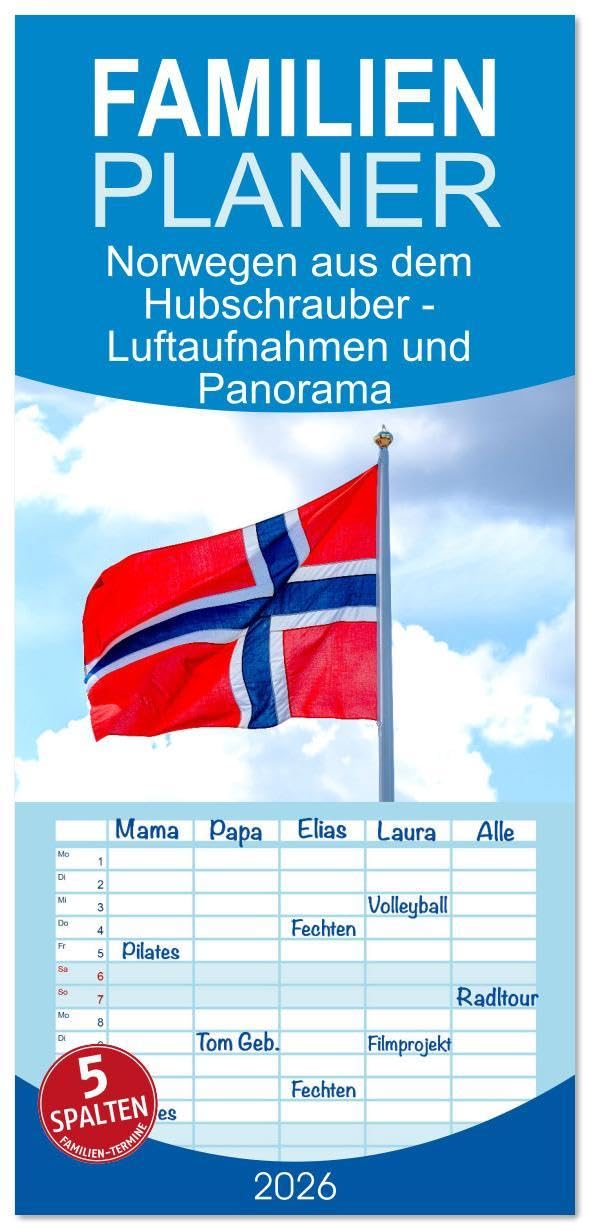 Familienplaner 2026 - Norwegen aus dem Hubschrauber - Luftaufnahmen und Panorama mit 5 Spalten (Wandkalender, 21 x 45 cm) CALVENDO: Beeindruckende ... höher schlagen lässt. (CALVENDO Natur) Leisure, Home & Garden