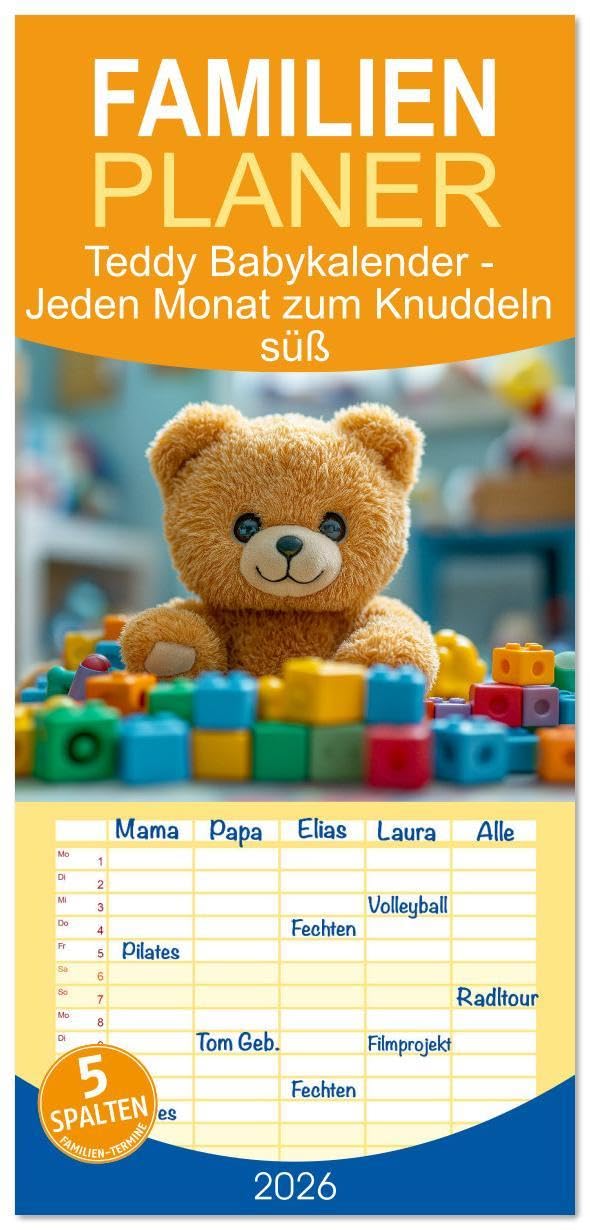 Familienplaner 2026 - Teddy Babykalender - Jeden Monat zum Knuddeln süß mit 5 Spalten (Wandkalender, 21 x 45 cm) CALVENDO: Süße Baby-Teddys in ... für jedes Kinderzimmer. (CALVENDO Hobbys) Leisure, Home & Garden