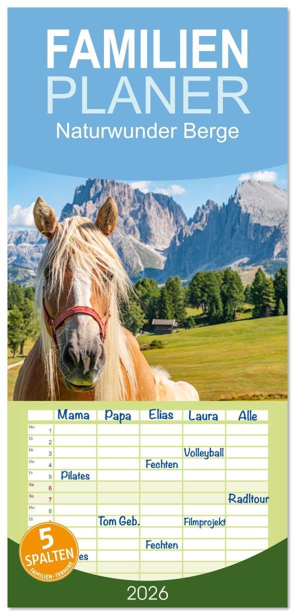 Familienplaner 2026 - Naturwunder Berge mit 5 Spalten (Wandkalender, 21 x 45 cm) CALVENDO: Inspirierende Berglandschaften für Wanderer und Naturliebhaber (CALVENDO Natur) Leisure, Home & Garden