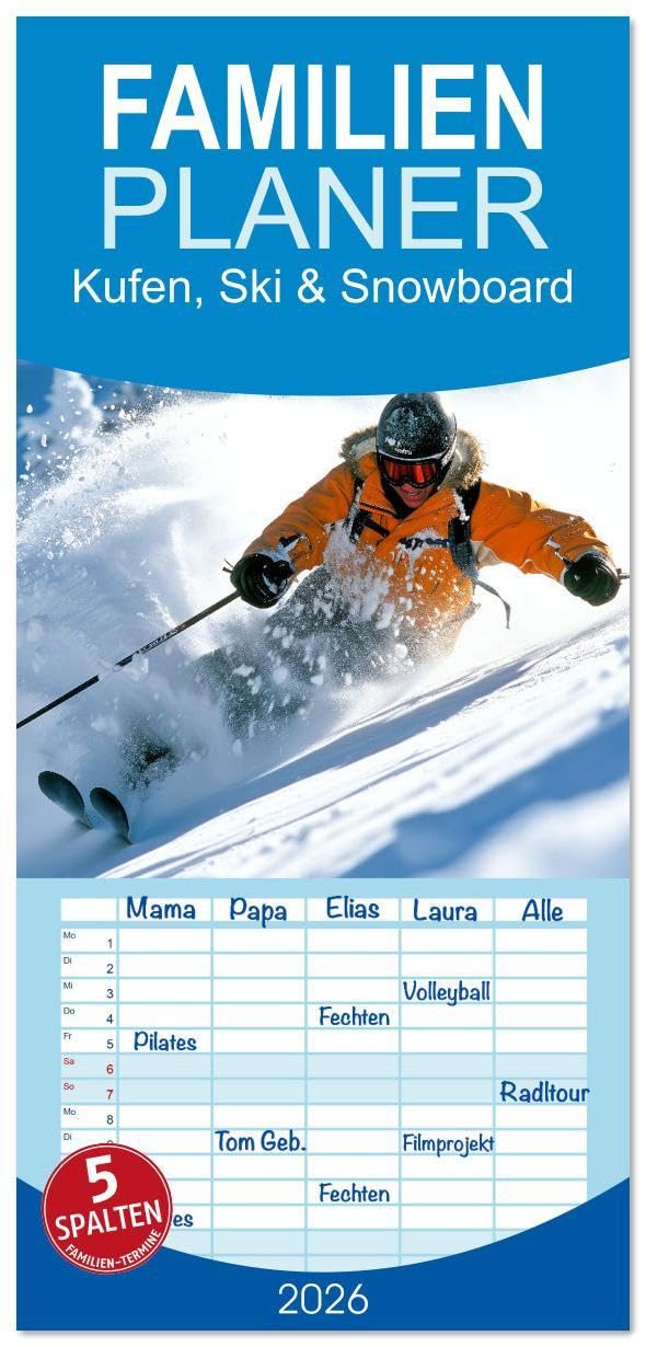 Familienplaner 2026 - Kufen, Ski & Snowboard mit 5 Spalten (Wandkalender, 21 x 45 cm) CALVENDO: Atemberaubende Action in Eis und Schnee. (CALVENDO Sport) Contemporary literature Books