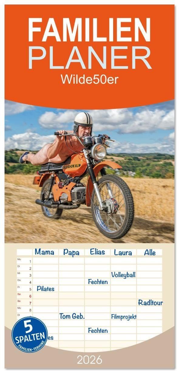 Familienplaner 2026 - Wilde50er mit 5 Spalten (Wandkalender, 21 x 45 cm) CALVENDO: Zeitlose Eleganz – Ein ästhetischer Blickfang und auch ein Statement für Humor und Selbstakzeptanz. (CALVENDO Kunst) Calendars