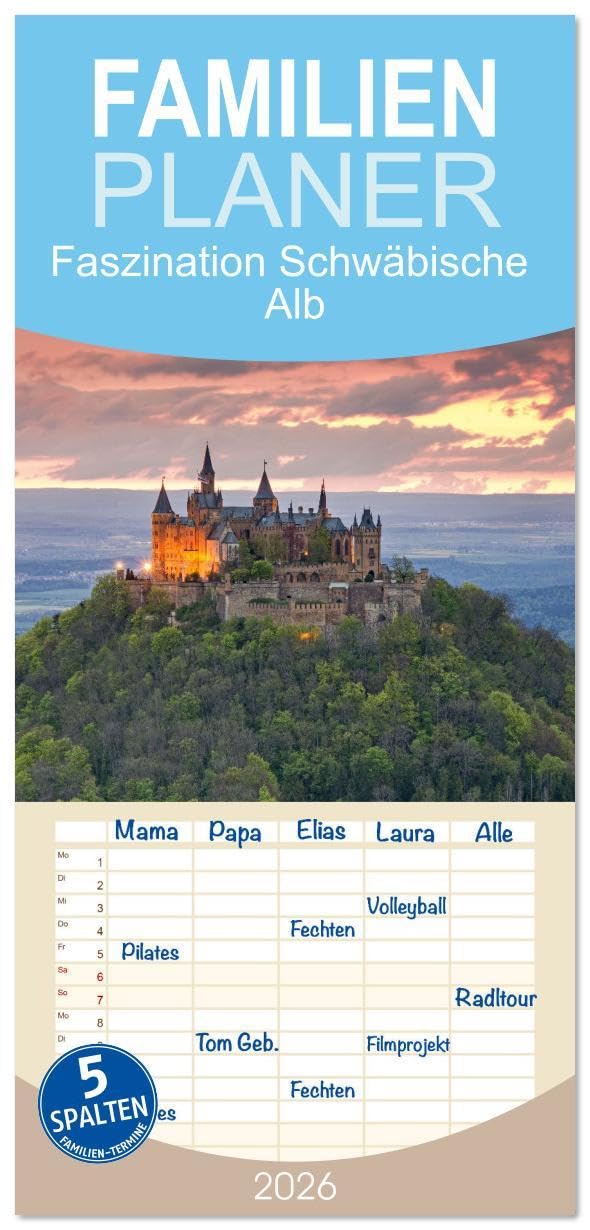 Familienplaner 2026 - Faszination Schwäbische Alb mit 5 Spalten (Wandkalender, 21 x 45 cm) CALVENDO: Stimmungsvolle Landschaften der Schwäbischen Alb. (CALVENDO Natur) Calendars