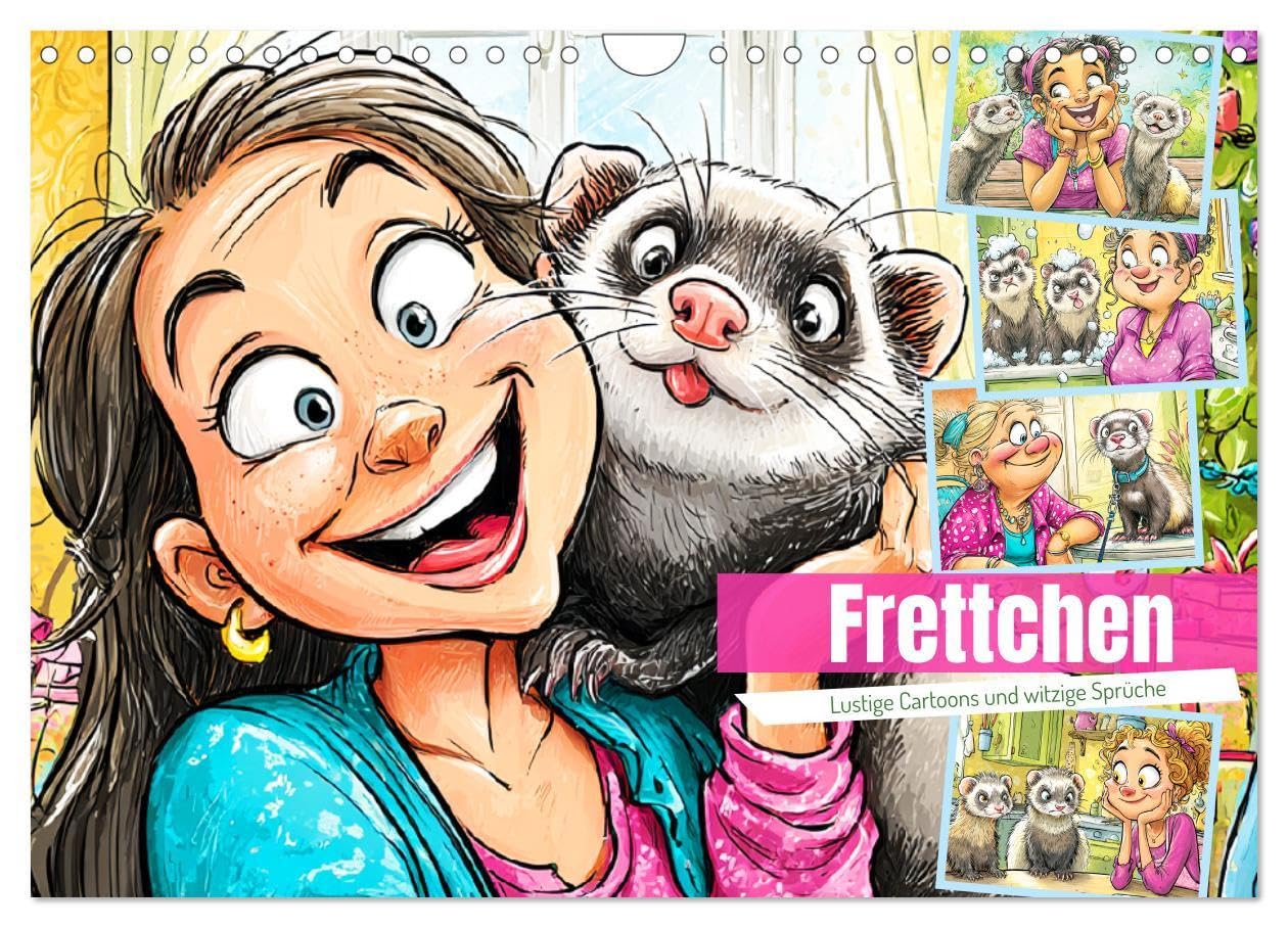 Frettchen. Lustige Cartoons und witzige Sprüche (Wandkalender 2026 DIN A4 quer), CALVENDO Monatskalender: Lustige Cartoons über das verrückte Leben ... flauschig, fantastisch! (CALVENDO Tiere) Film, Art & Culture