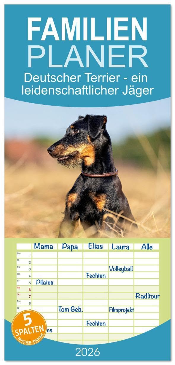 Familienplaner 2026 - Deutscher Terrier - ein leidenschaftlicher Jäger mit 5 Spalten (Wandkalender, 21 x 45 cm) CALVENDO: Der deutsche Terrier ist ein typischer Jagdhund. (CALVENDO Tiere) Social Sciences