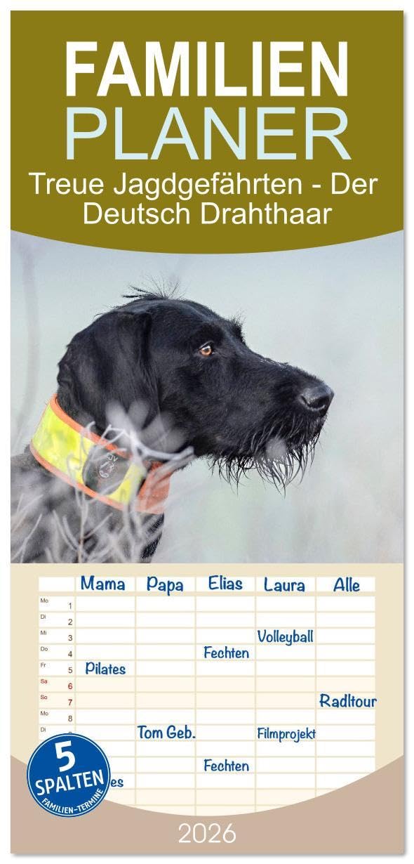 Familienplaner 2026 - Treue Jagdgefährten - Der Deutsch Drahthaar mit 5 Spalten (Wandkalender, 21 x 45 cm) CALVENDO: Rassevielfalt hautnah: Der ... in all seinen Facetten (CALVENDO Tiere) Living & Furnishing