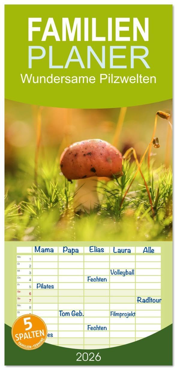 Familienplaner 2026 - Wundersame Pilzwelten mit 5 Spalten (Wandkalender, 21 x 45 cm) CALVENDO: Die besondere Welt der Pilze erleben. (CALVENDO Natur) Photography