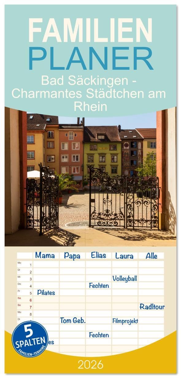 Familienplaner 2026 - Bad Säckingen - Charmantes Städtchen am Rhein mit 5 Spalten (Wandkalender, 21 x 45 cm) CALVENDO: Malerischer Ort Bad Säckingen am Rhein (CALVENDO Orte) Film, Art & Culture