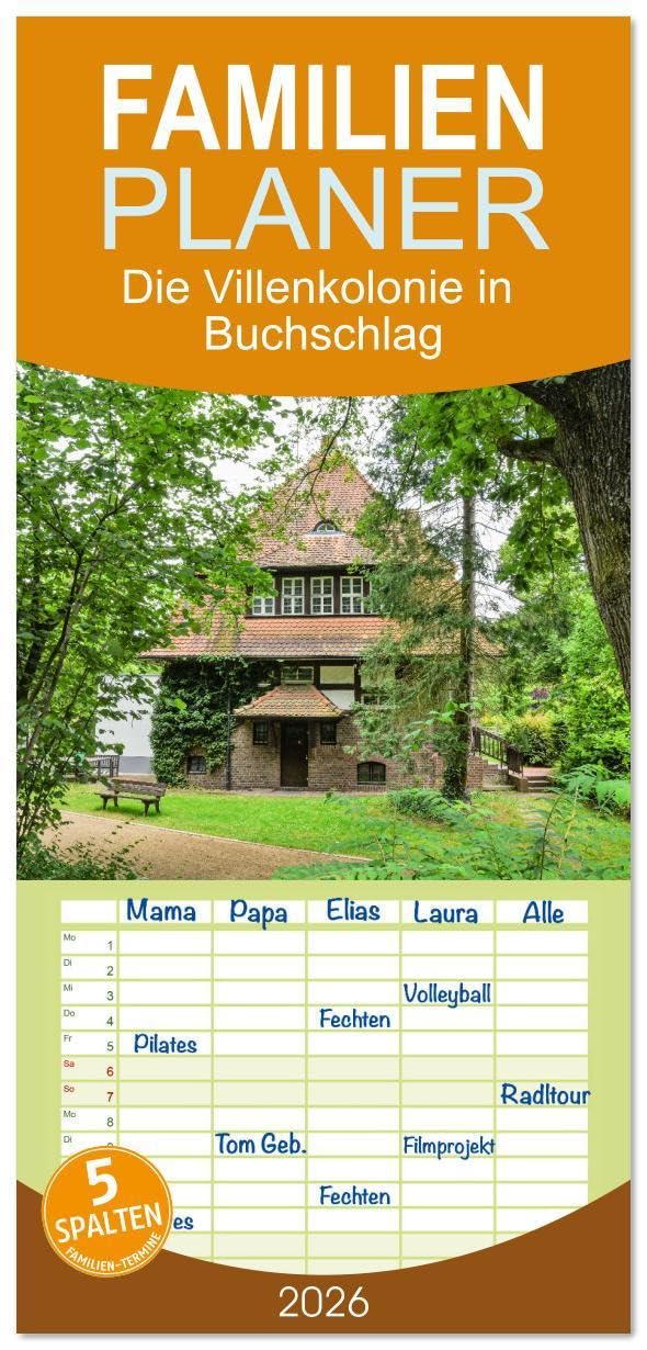 Familienplaner 2026 - Die Villenkolonie in Buchschlag mit 5 Spalten (Wandkalender, 21 x 45 cm) CALVENDO: Die Villenkolonie als Gesamtanlage ist ein geschütztes Kulturdenkmal (CALVENDO Orte) Film, Art & Culture